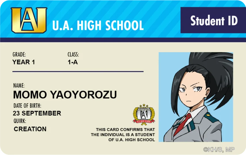 Student ID - Momo Yaoyorozu
