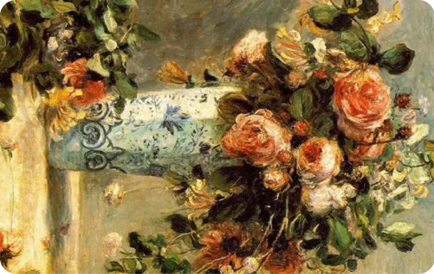 Roses and Jasmine in a Delft Vase